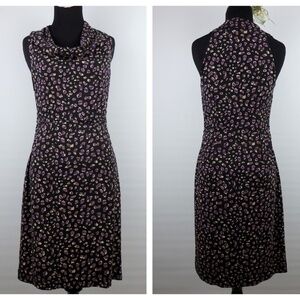 Ann Taylor purple dot black drape neck dress Small